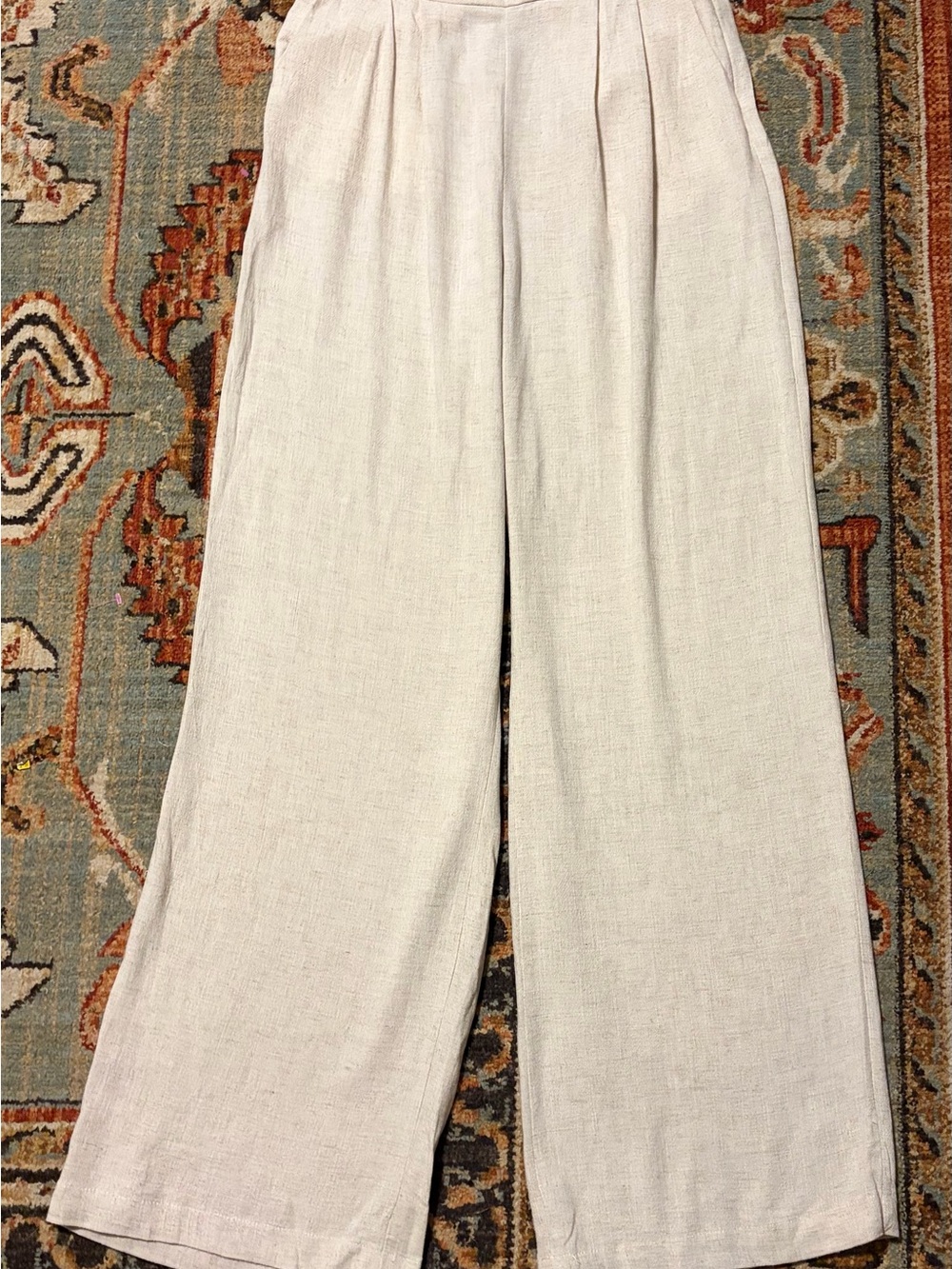 Women’s Wide-Leg Linen Blend Pants in Light Beige